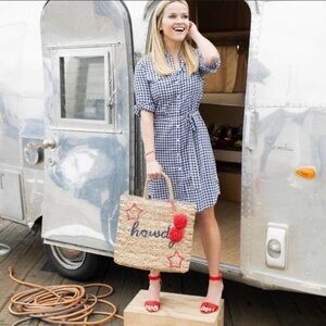 Draper James Navy and White Gingham Shirt Dress